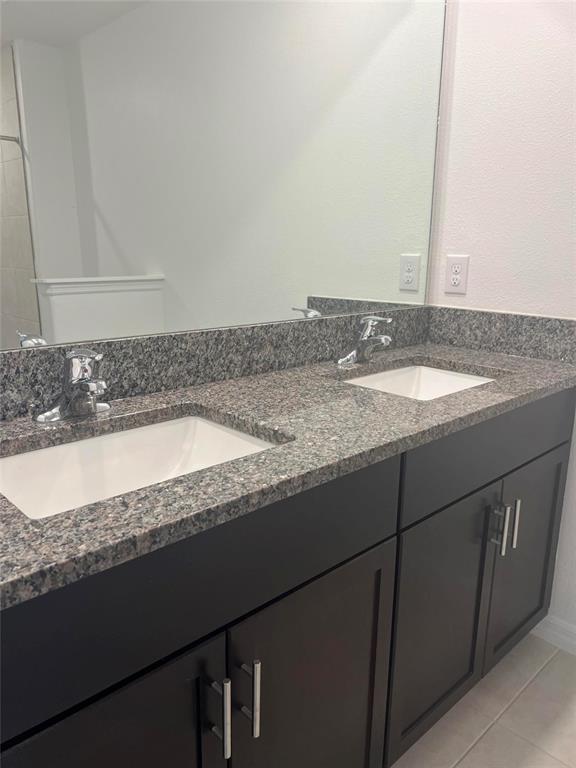 14442 Editors Note Street Ruskin, FL 33573 - Photo 15 of 31 a bathroom with a granite countertop sink and a large mirror
