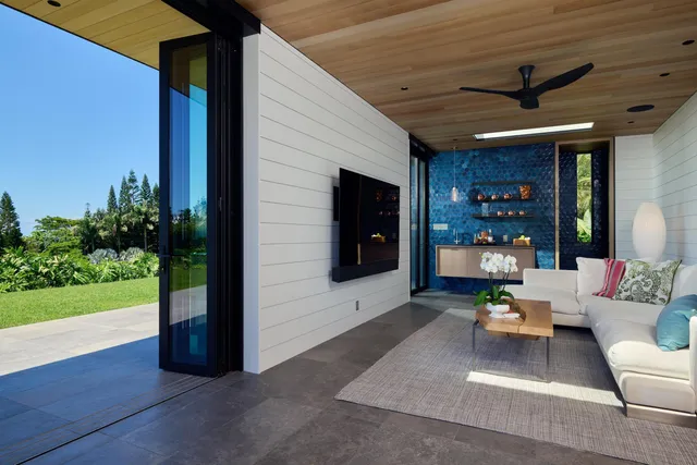 a view of a garden with an outdoor space