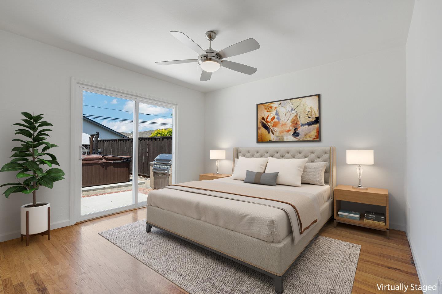 1107 Bismarck Drive Campbell, CA 95008 - Photo 8 of 21 a bedroom with a large bed and a chandelier