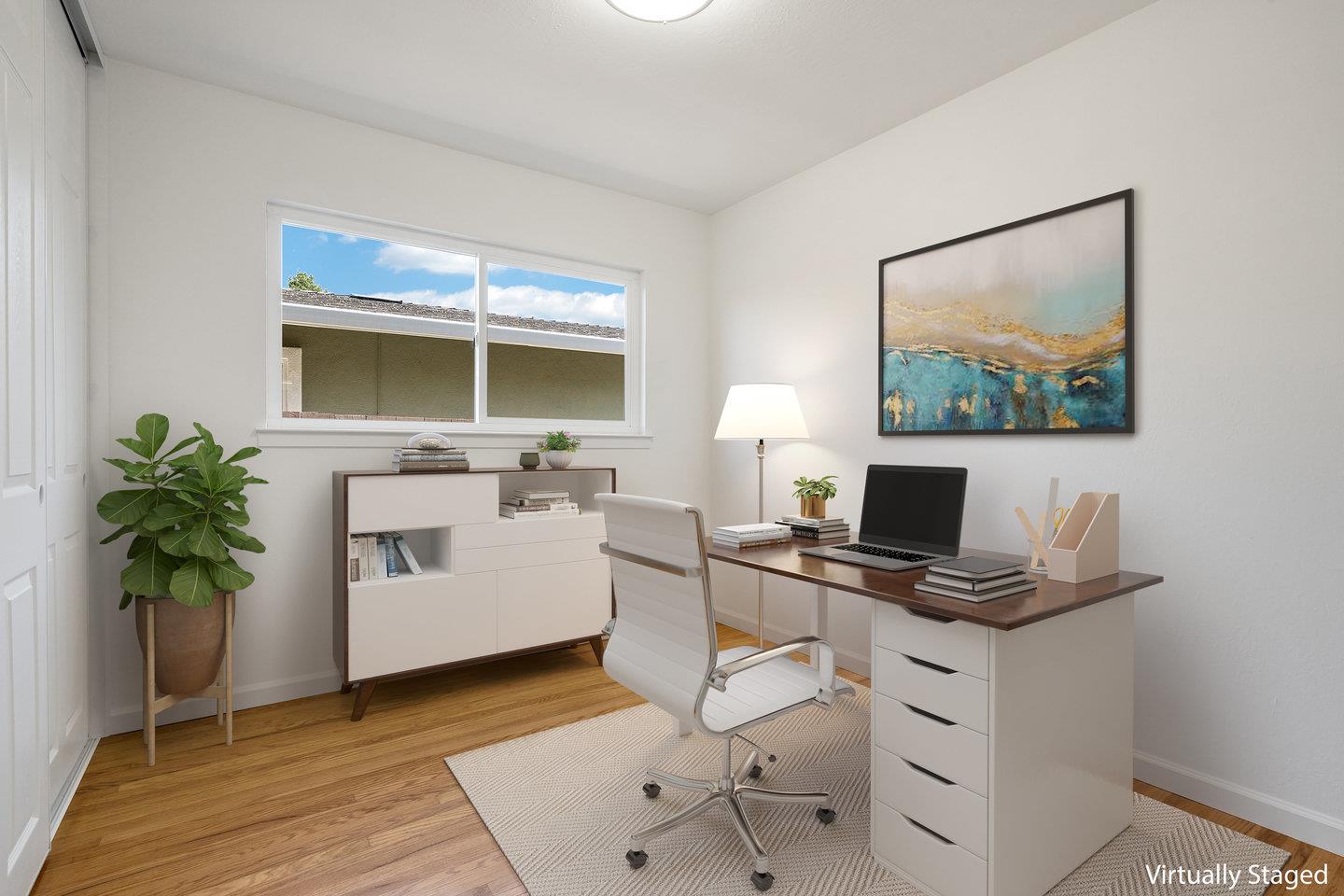 1107 Bismarck Drive Campbell, CA 95008 - Photo 10 of 21 a view of workspace with wooden floor and a potted plant
