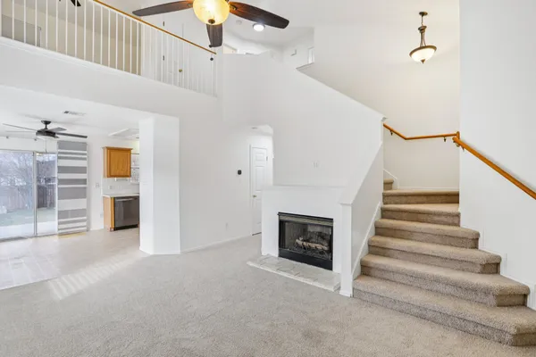 a view of a livingroom with a fireplace