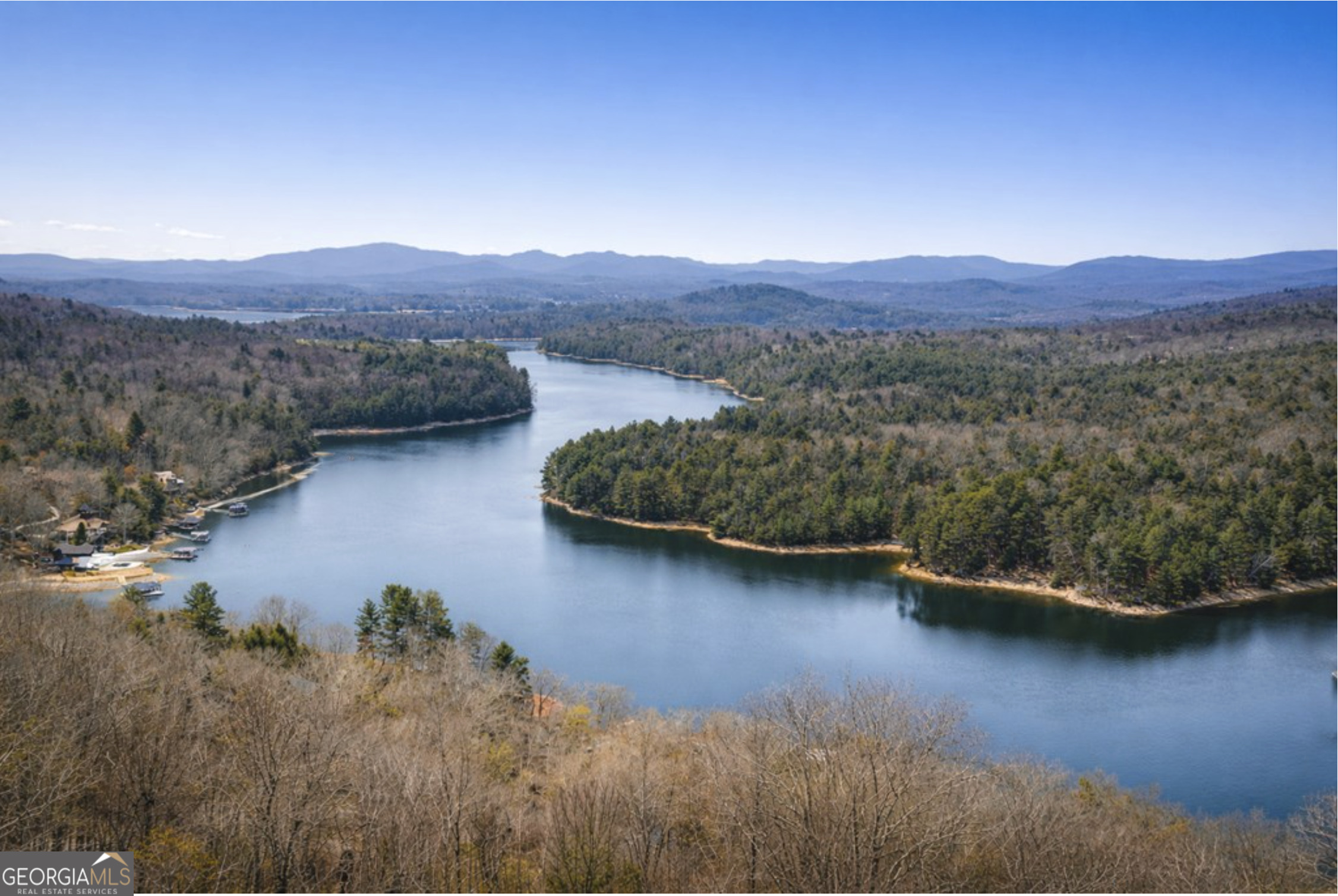 585 Genessee Path Blue Ridge, GA 30513 - Photo 7 of 66 a view of a lake with a mountain in the background