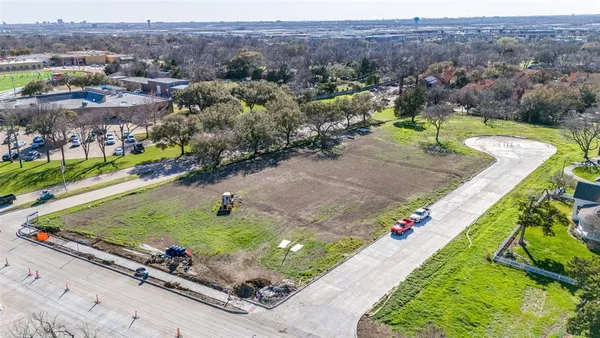 an aerial view of a backyard