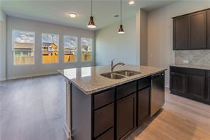 15107 Ryman Road Pflugerville, TX 78660 - Photo 6 of 34 a kitchen with granite countertop kitchen island a sink a stove and a window