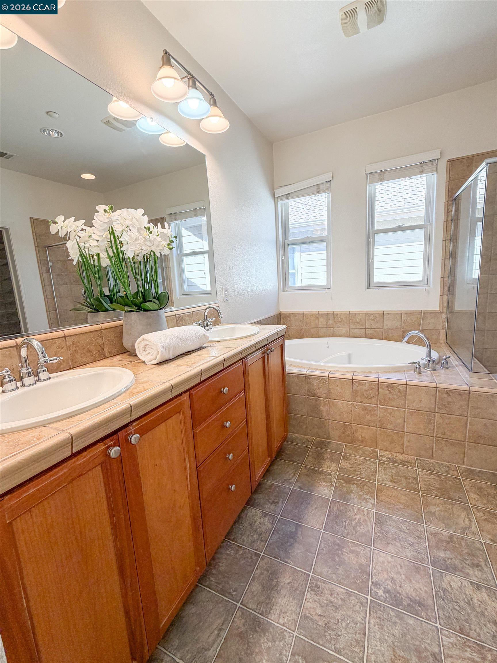 3198 South Front Street Hercules, CA 94547 - Photo 23 of 33 a spacious bathroom with a sink mirror and a bathtub