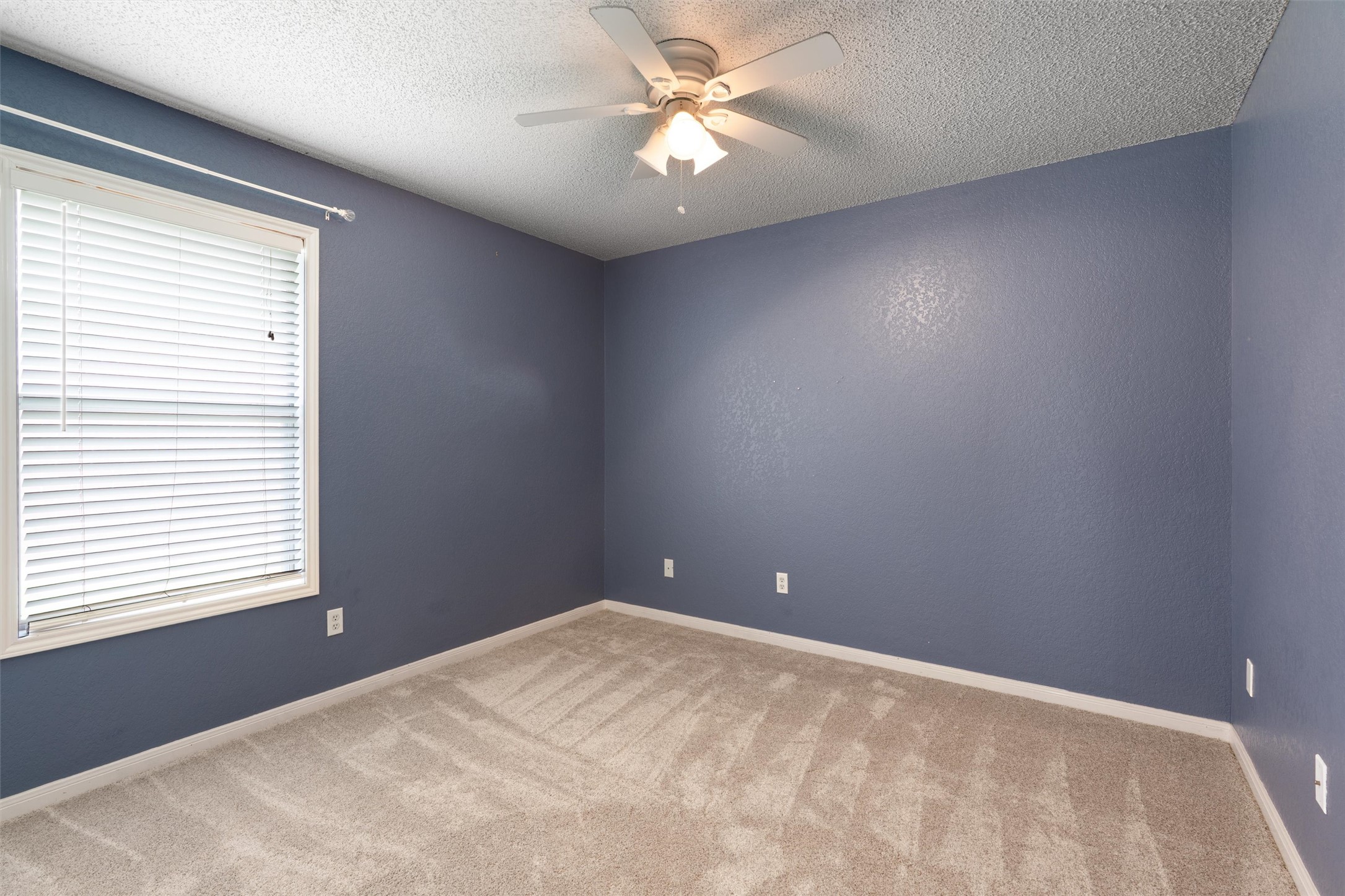 2306 Raintree Path Round Rock, TX 78664 - Photo 18 of 23 A well-lit bedroom with soft carpeting, a window offering natural light, and a functional ceiling fan.