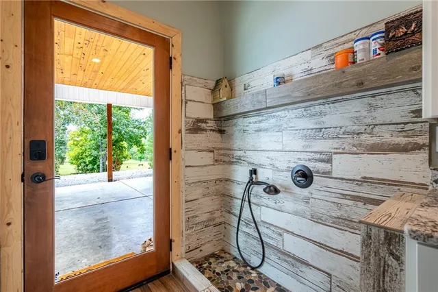 a bathroom with a shower