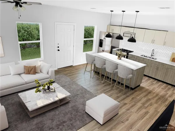 a living room with furniture and a window