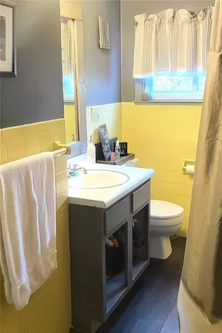 a bathroom with a sink a toilet and a mirror