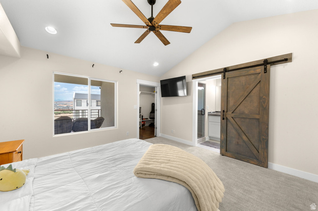 2591 East Washington Dam Road Washington, UT 84780 - Photo 30 of 67 Vaulted ceiling with a wood-finish ceiling fan and recessed lighting
