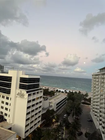 a city view with tall buildings