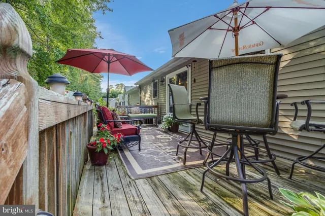 an outdoor space with furniture