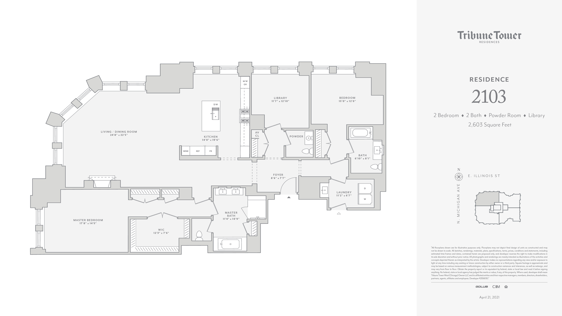 435 North Michigan Avenue, Unit 2103 Chicago, IL 60611 - Photo 41 of 41 a picture of a floor plan