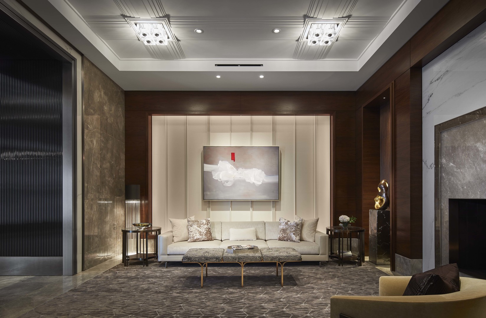 435 North Michigan Avenue, Unit 2103 Chicago, IL 60611 - Photo 7 of 41 a living room with furniture and a chandelier