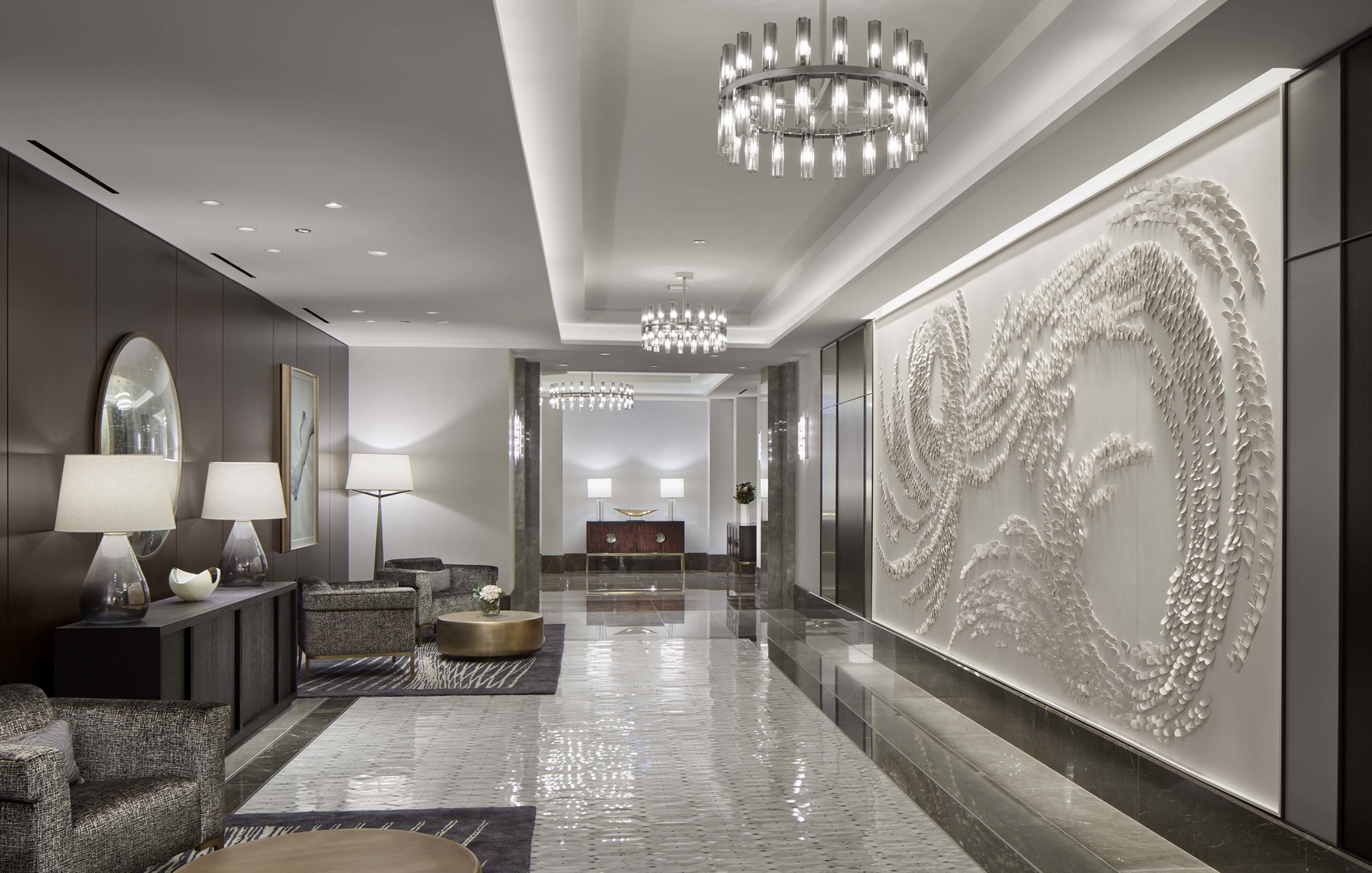435 North Michigan Avenue, Unit 2103 Chicago, IL 60611 - Photo 9 of 41 a lobby with furniture and a large mirror