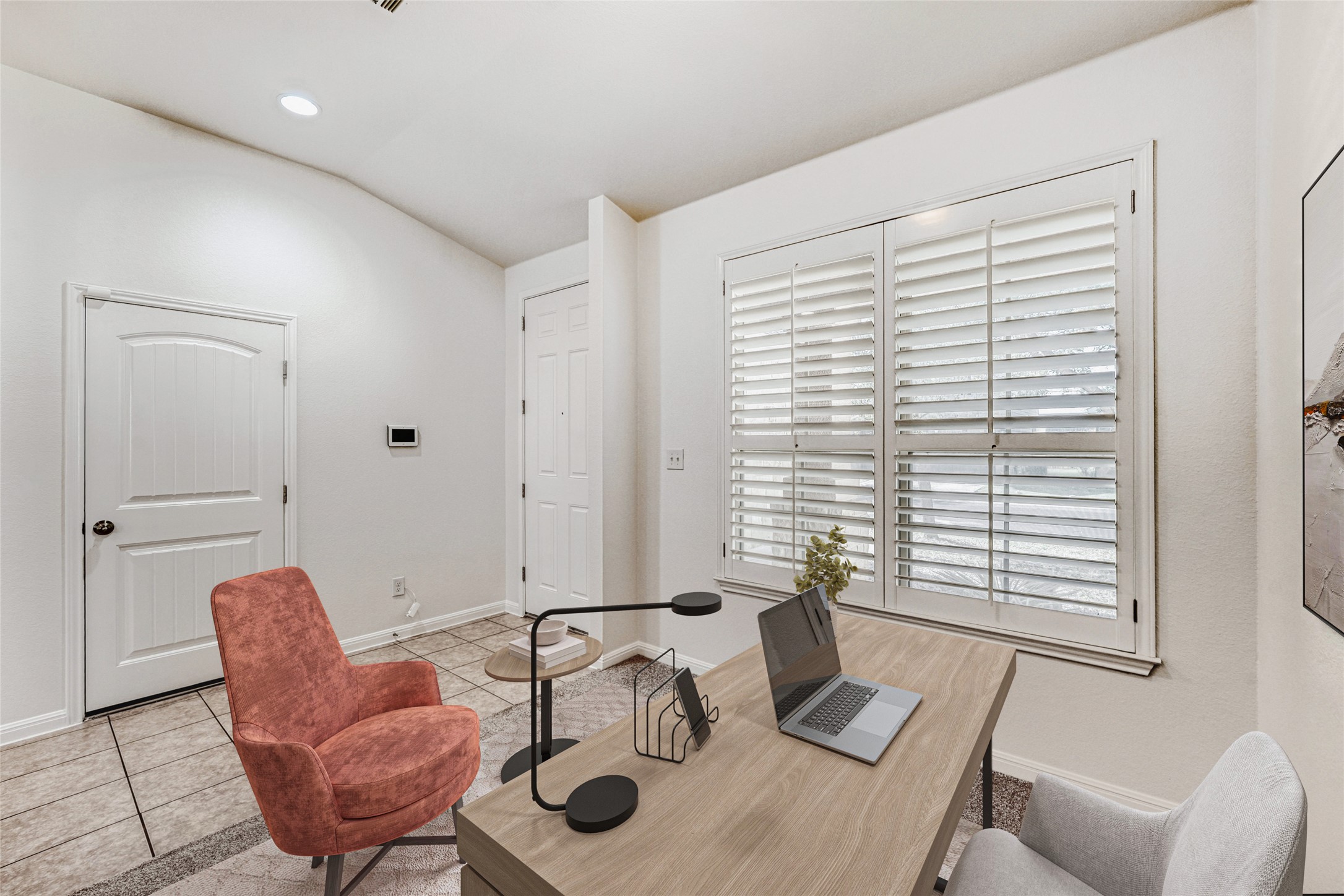 410 Anacua Loop, Unit 30 Manchaca, TX 78652 - Photo 4 of 33 Front Office/Flex Room featuring plantation shutters and recessed lighting.