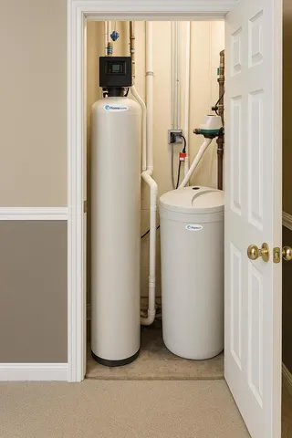 a utility room with a refrigerator and washer