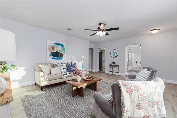 a living room with furniture