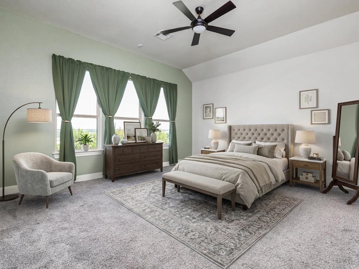 1329 Siena Sunset Road Leander, TX 78641 - Photo 19 of 40 Relaxation awaits in this inviting primary suite featuring an elegant tray ceiling and ample natural light.