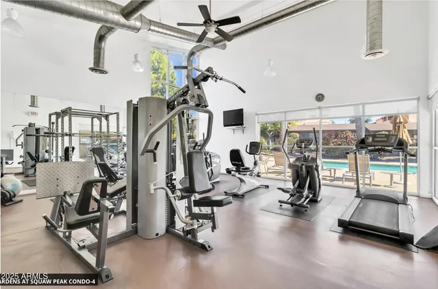 a view of a room with gym equipment
