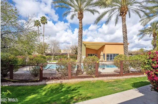 a view of a porch with a garden