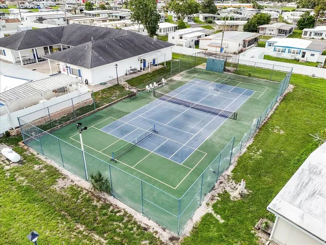 an outdoor view with a swimming pool