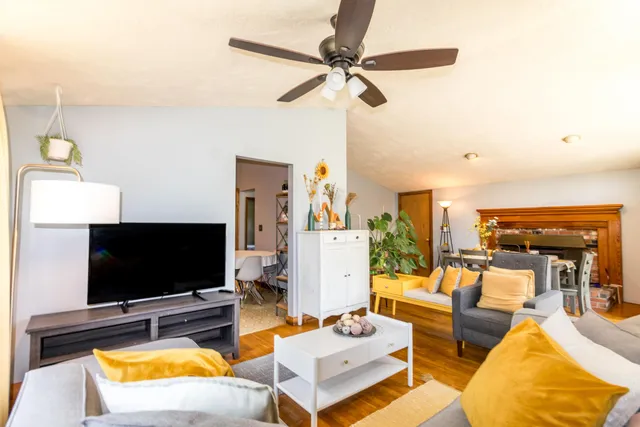 a view of a garden with a lake view