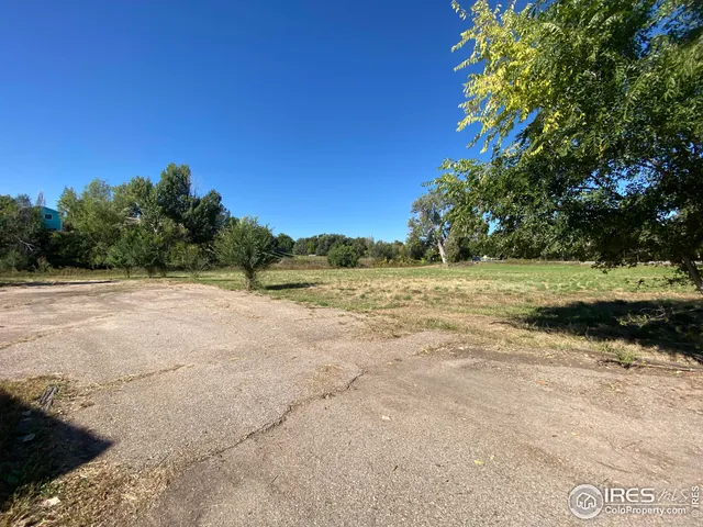 a view of a field with trees in the background