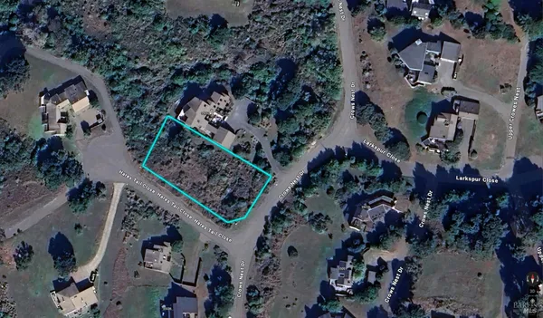 an aerial view of a house with a yard and trees