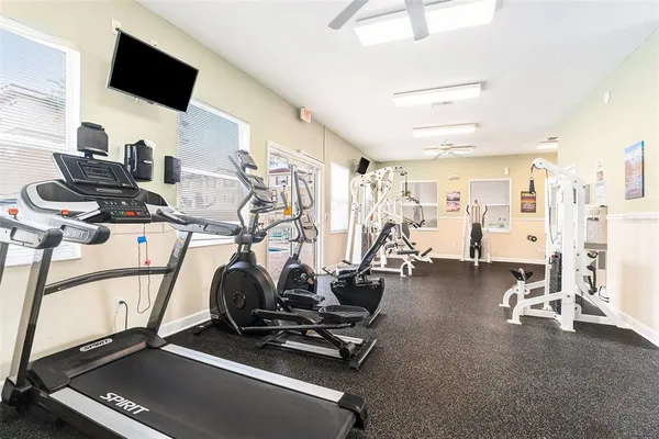 a view of a room with gym equipment