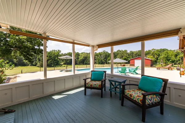a building outdoor space with patio furniture