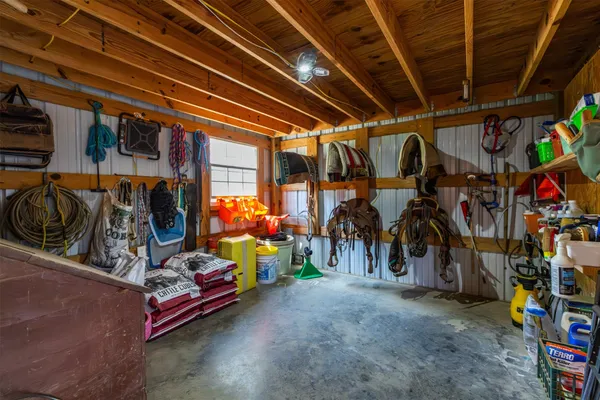 a view of a garage with rack
