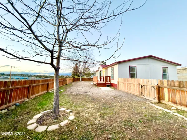a view of a house with backyard and a tree