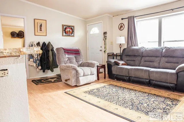 a living room with furniture and a rug