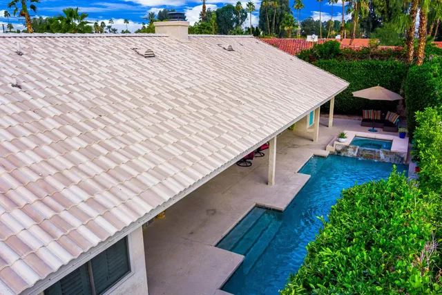 an outdoor view with patio