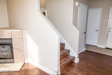 a view of a hallway with staircase