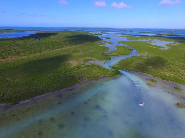 a view of a lake with a big yard