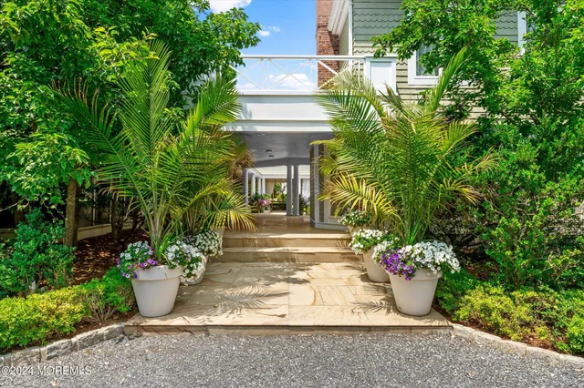 a view of a house with potted plants