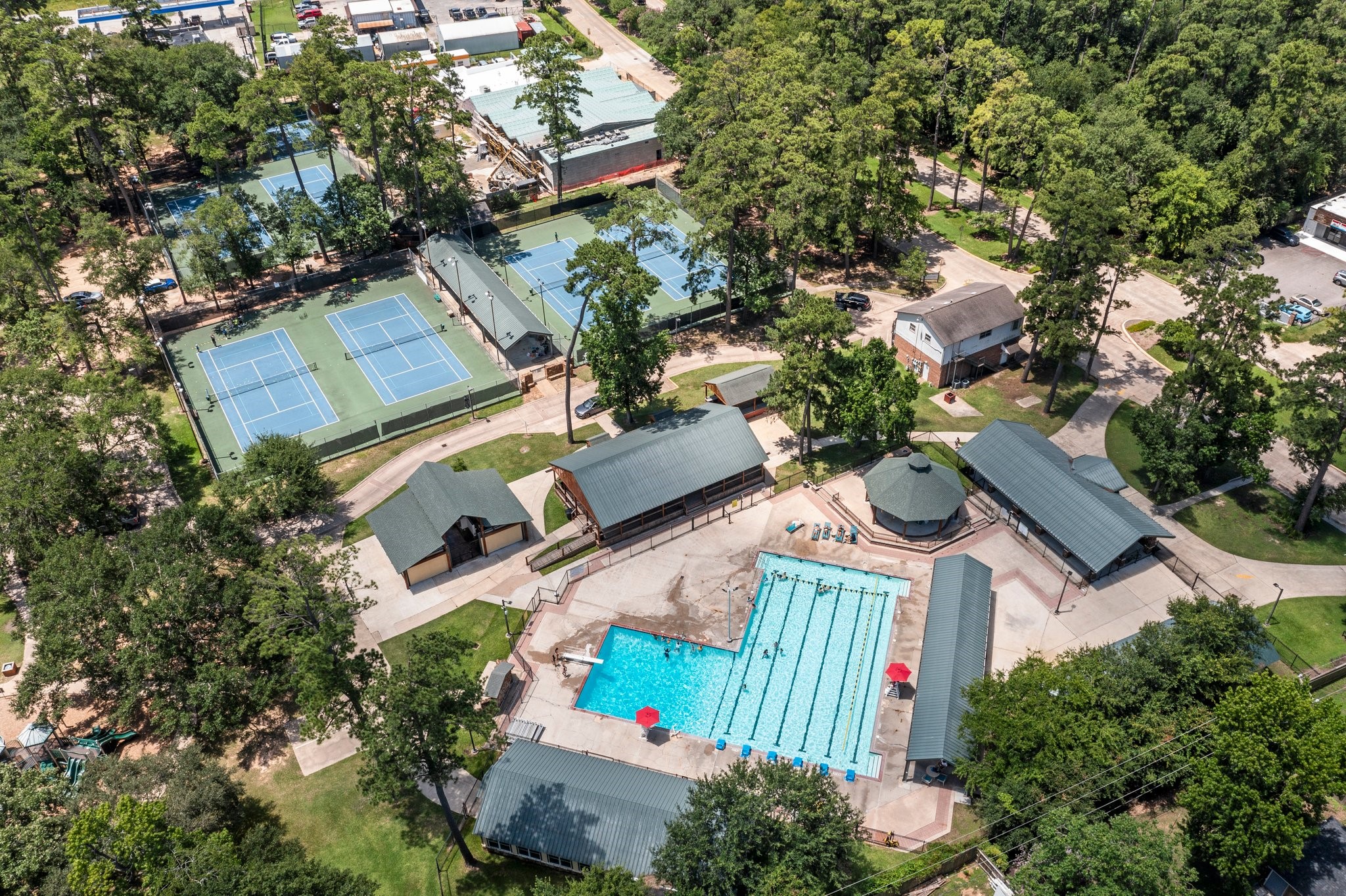 6030 Craigway Road Spring, TX 77389 - Photo 41 of 45 Aerial photo showcases the community recreation area. The large swimming pool and multiple sports courts make this the ideal neighborhood for active living and family-friendly activities.