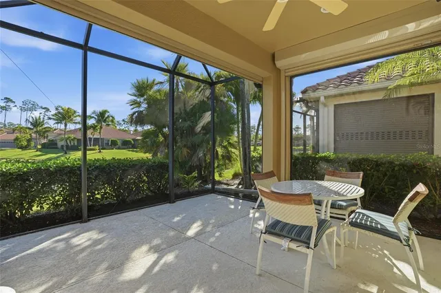 a view of two chairs in the patio