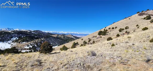 a view of a large building in the background of snow