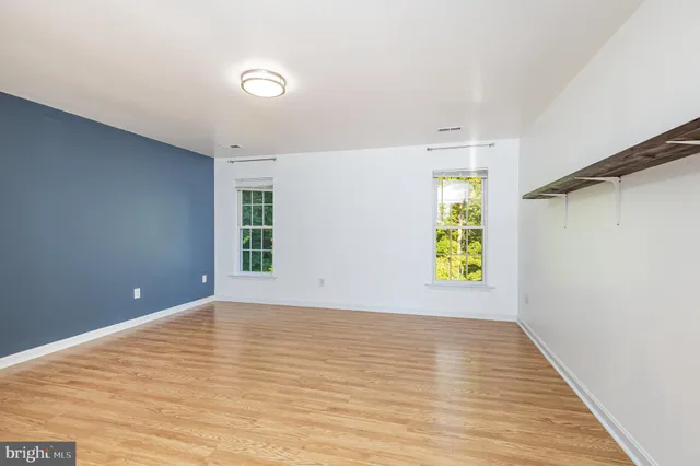a view of a room with shelves