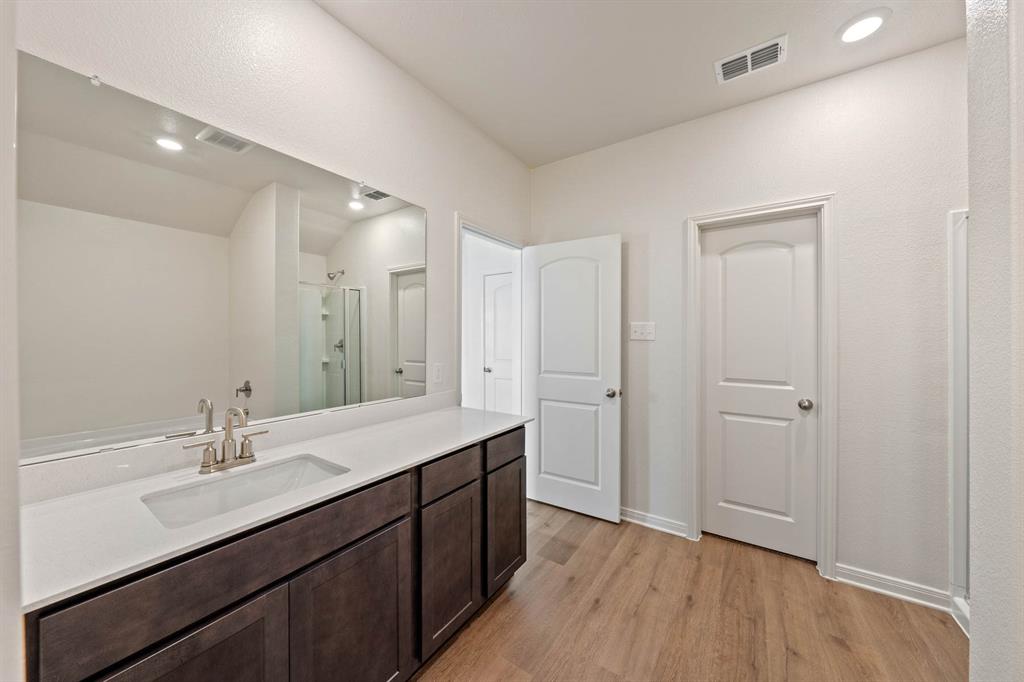 14004 Golden Valley Road Ponder, TX 76259 - Photo 6 of 10 a bathroom with a sink mirror and a shower