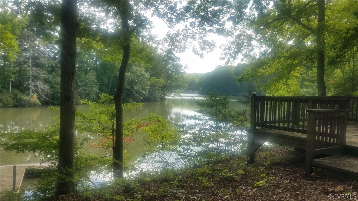 a view of a lake from a yard