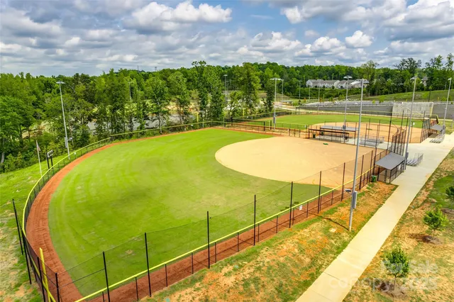 an outdoor sitting space with furniture