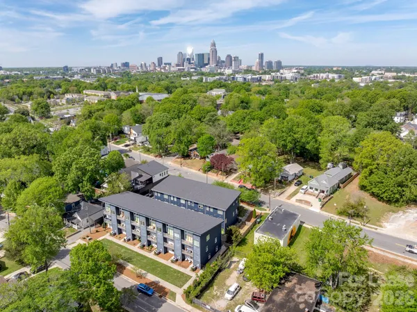 an aerial view of a house with a garden