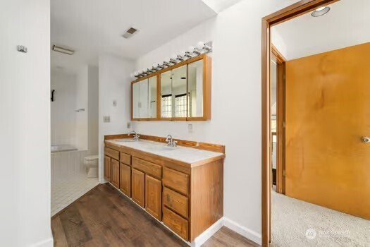 7150 Northeast North Shore Road Belfair, WA 98528 - Photo 23 of 32 a bathroom with a sink and a mirror