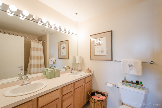 1524 South Sangamon Street, Unit 717S Chicago, IL 60608 - Photo 11 of 14 a bathroom with a double vanity sink and a mirror