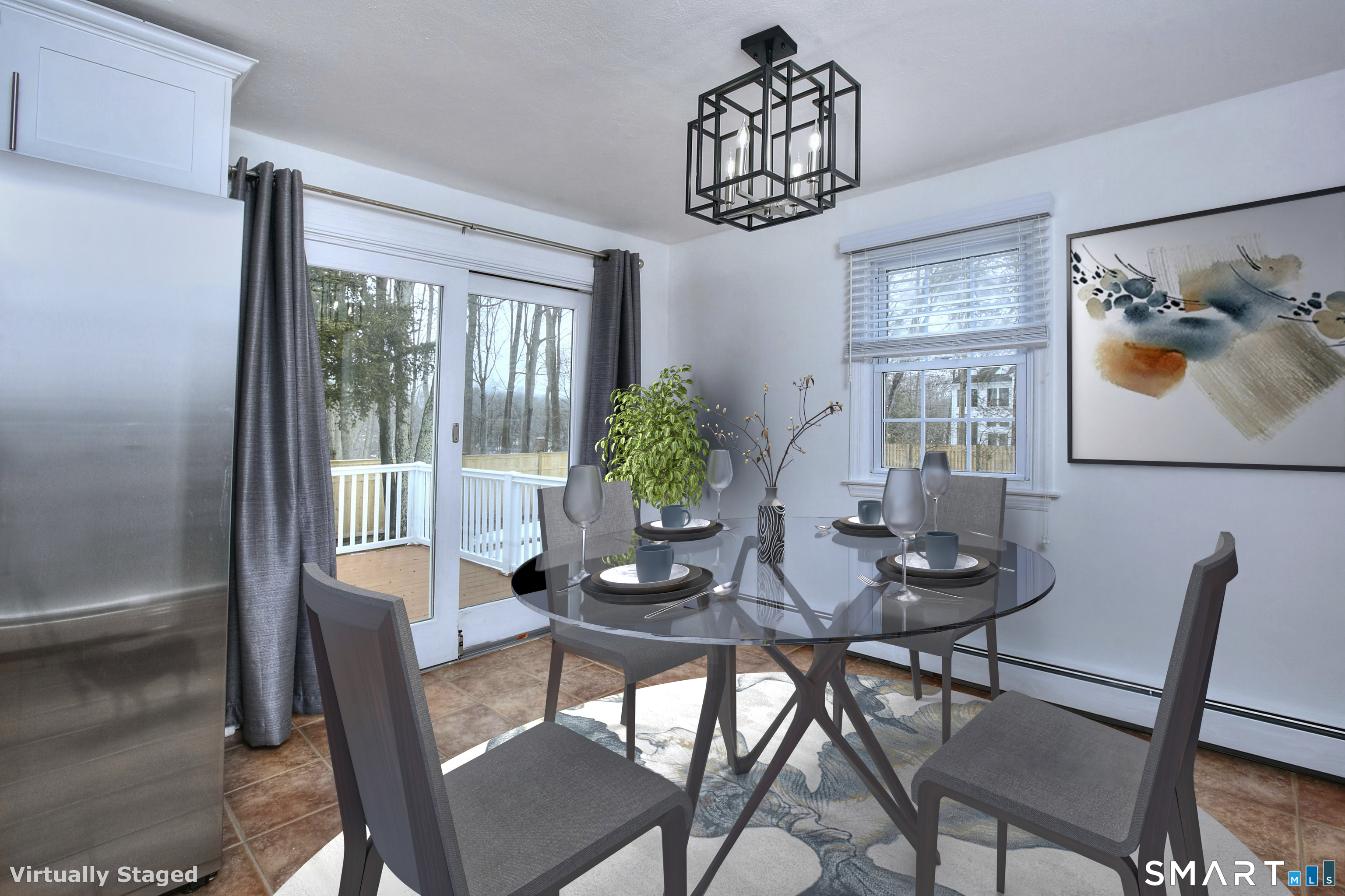 46 Crest Road Ridgefield, CT 06877 - Photo 14 of 41 a dining room with furniture a large window and a chandelier