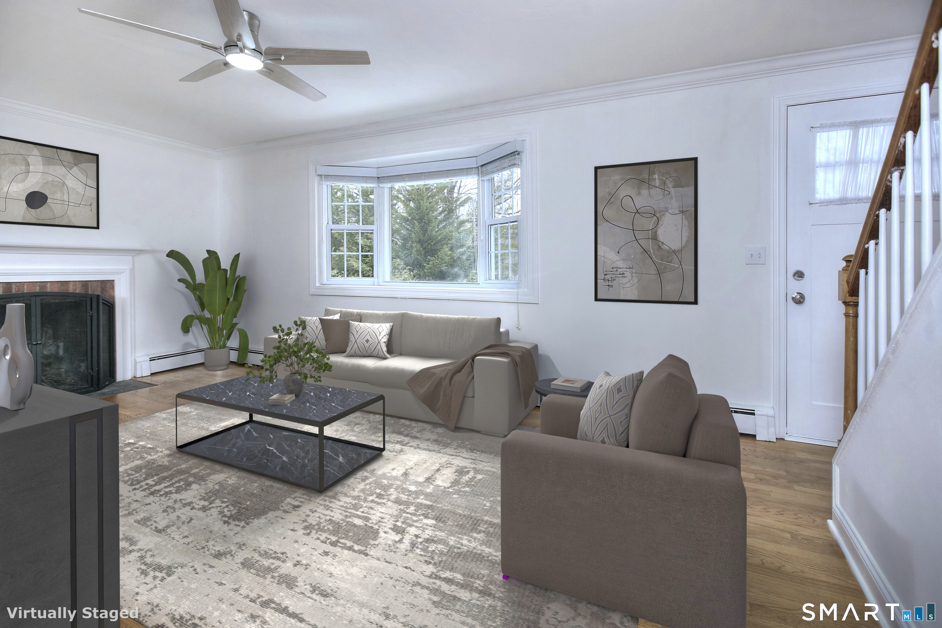 46 Crest Road Ridgefield, CT 06877 - Photo 15 of 41 a living room with furniture a large window and a fireplace